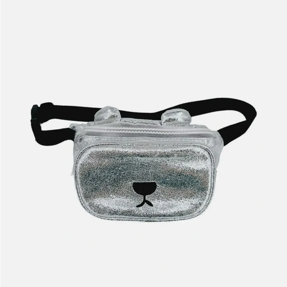 Zara Teddy Bear Fanny Pack Metallic Silver